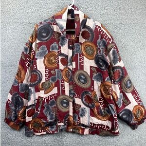 Fuda International Silk Bomber Jacket Medallion Men's XL Burgundy Vintage